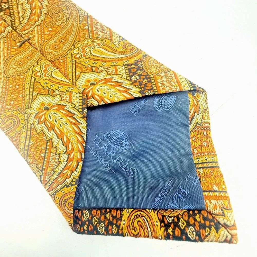 T. Harris London Paisley Tie Mens OS Gold Orange Silk Woven Pattern